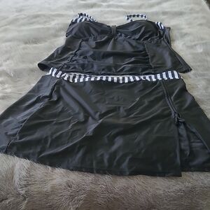 Chic Black Swimsuit with Striped Accents